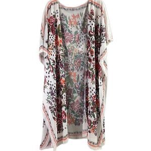 Womens Sheer Boho Long Open Front Cardigan One Size Floral Chiffon Print Duster